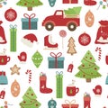 Seamless pattern Christmas vector illustration. New Year elements Royalty Free Stock Photo